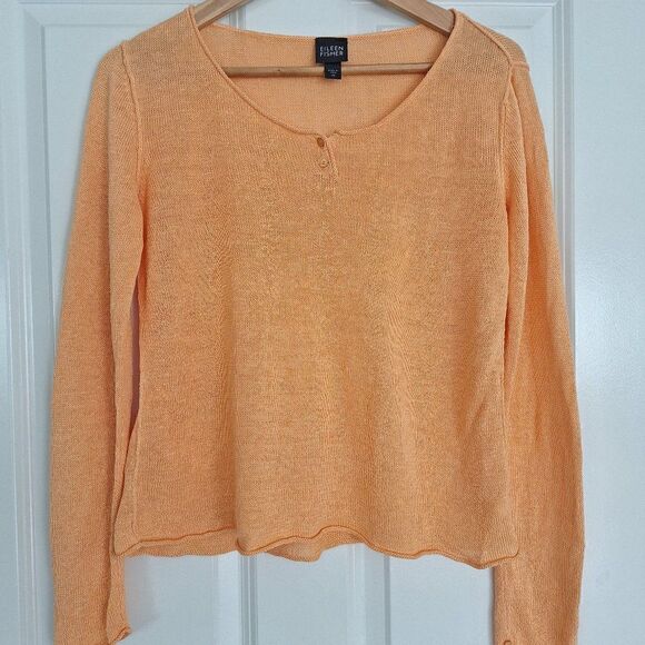Eileen Fisher orange linen  knit pullover sweater size XS - Picture 1 of 6